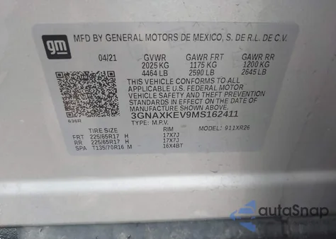 2021 Chevrolet Equinox Fwd Lt from USA, damaged, VIN 3GNAXKEV9MS162411
